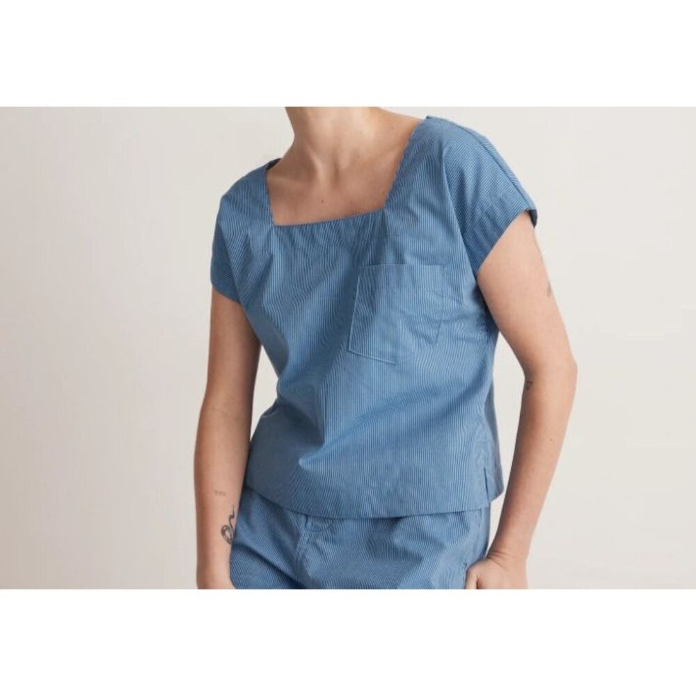 Madewell Square-Neck Top in Pinstripe Womens XXS Short Sleeve Pullover